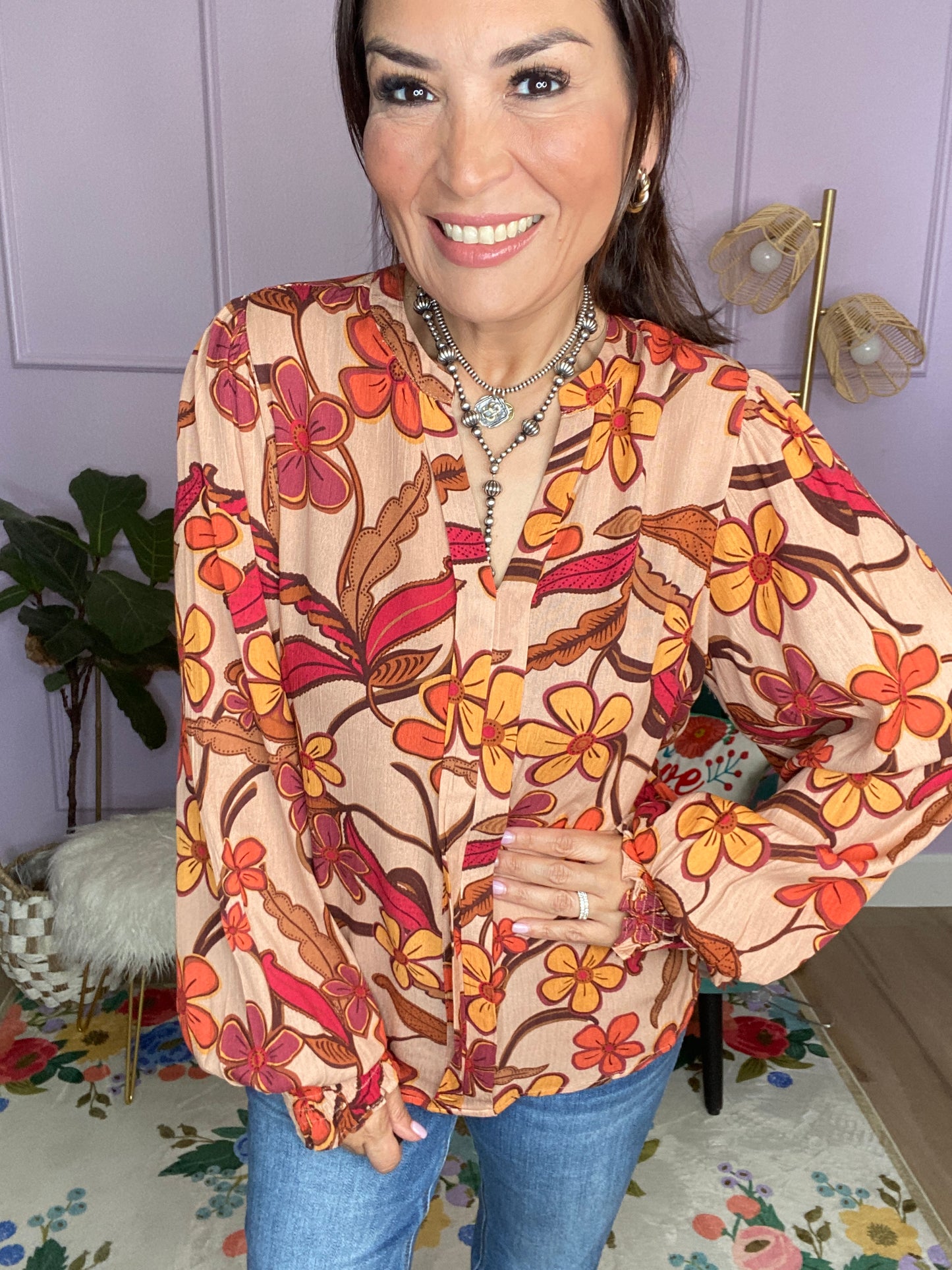 FLORAL PRINTED RAYON GAUZE WOVEN TOP