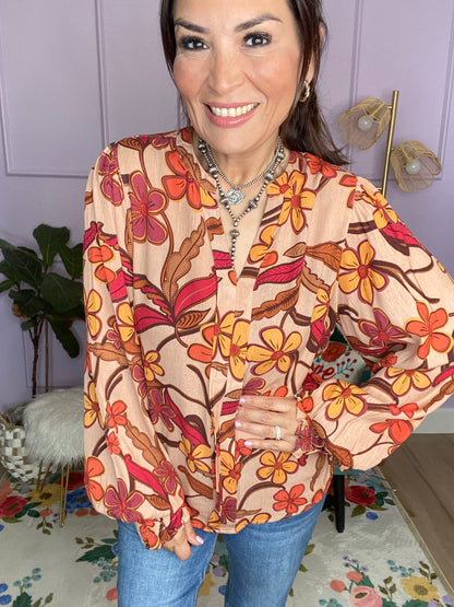 FLORAL PRINTED RAYON GAUZE WOVEN TOP
