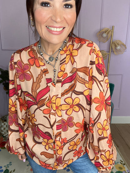FLORAL PRINTED RAYON GAUZE WOVEN TOP