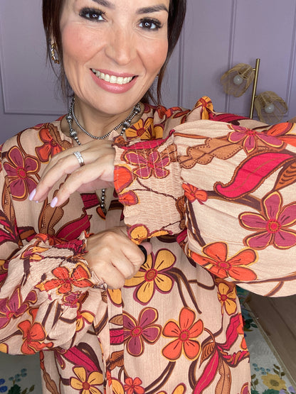 FLORAL PRINTED RAYON GAUZE WOVEN TOP