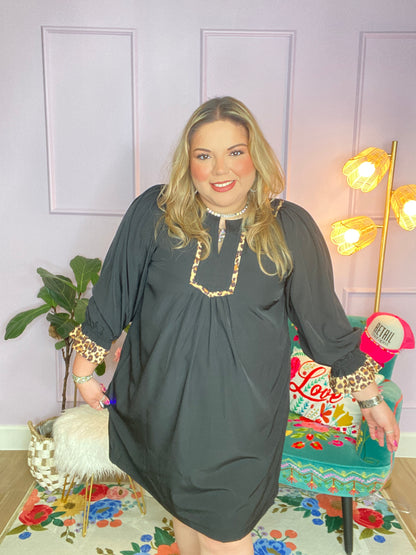 Curvy - Tunic Dress with Leopard Trim Accents