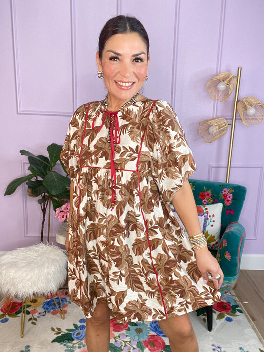 Printed Babydoll Puff Sleeve Mini Dress