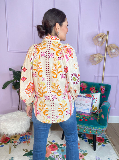 Floral Print Loose Fit Button Down Shirt