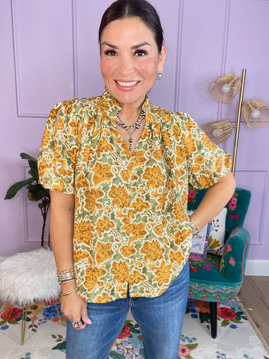 Floral Print Button Down Top