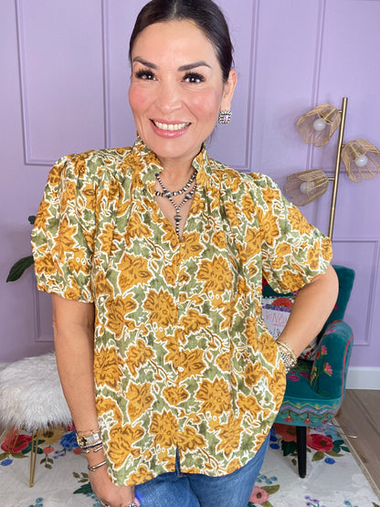 Floral Print Button Down Top