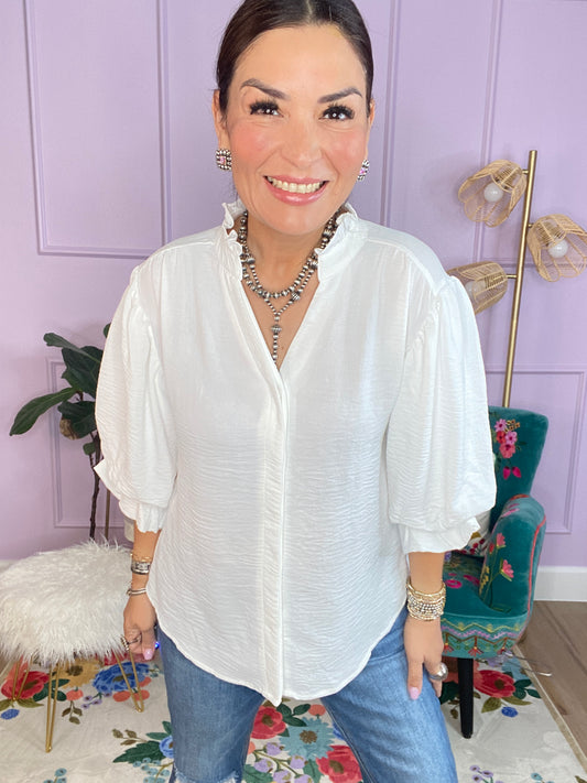 Gathered Balloon Sleeve Blouse