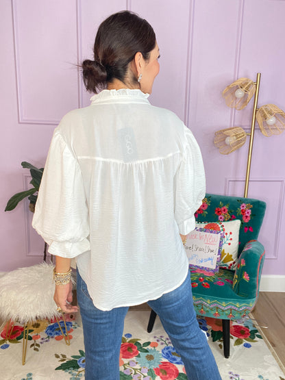 Gathered Balloon Sleeve Blouse