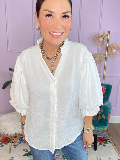 Gathered Balloon Sleeve Blouse