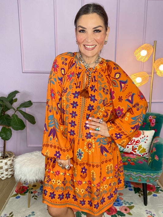 PRINTED RAYON GAUZE MINI DRESS