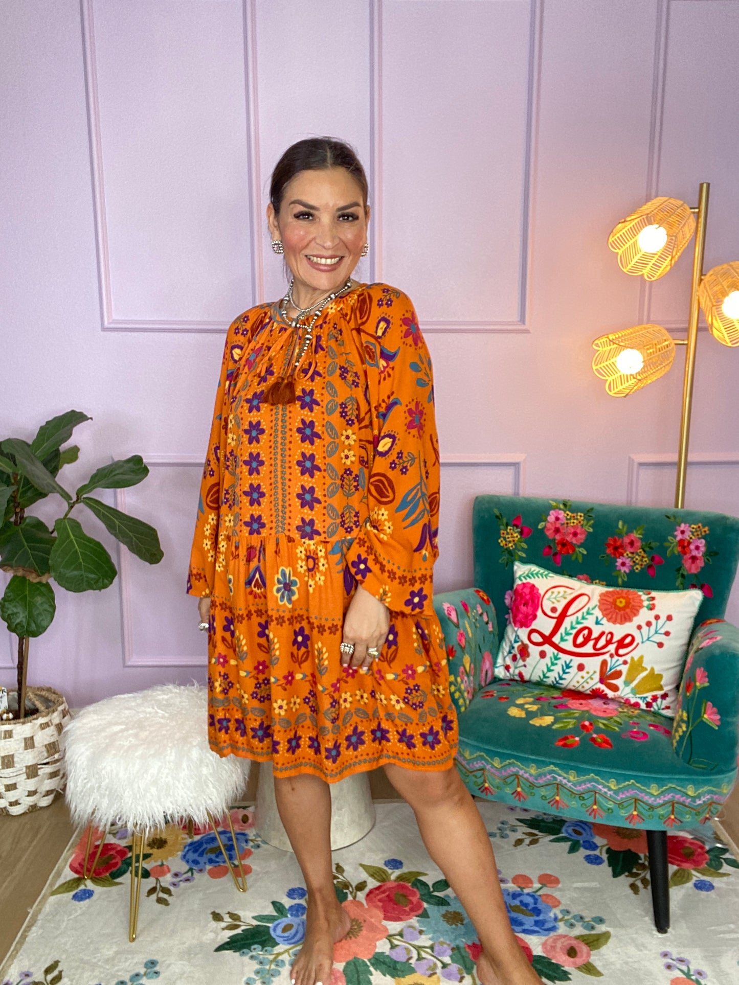 PRINTED RAYON GAUZE MINI DRESS