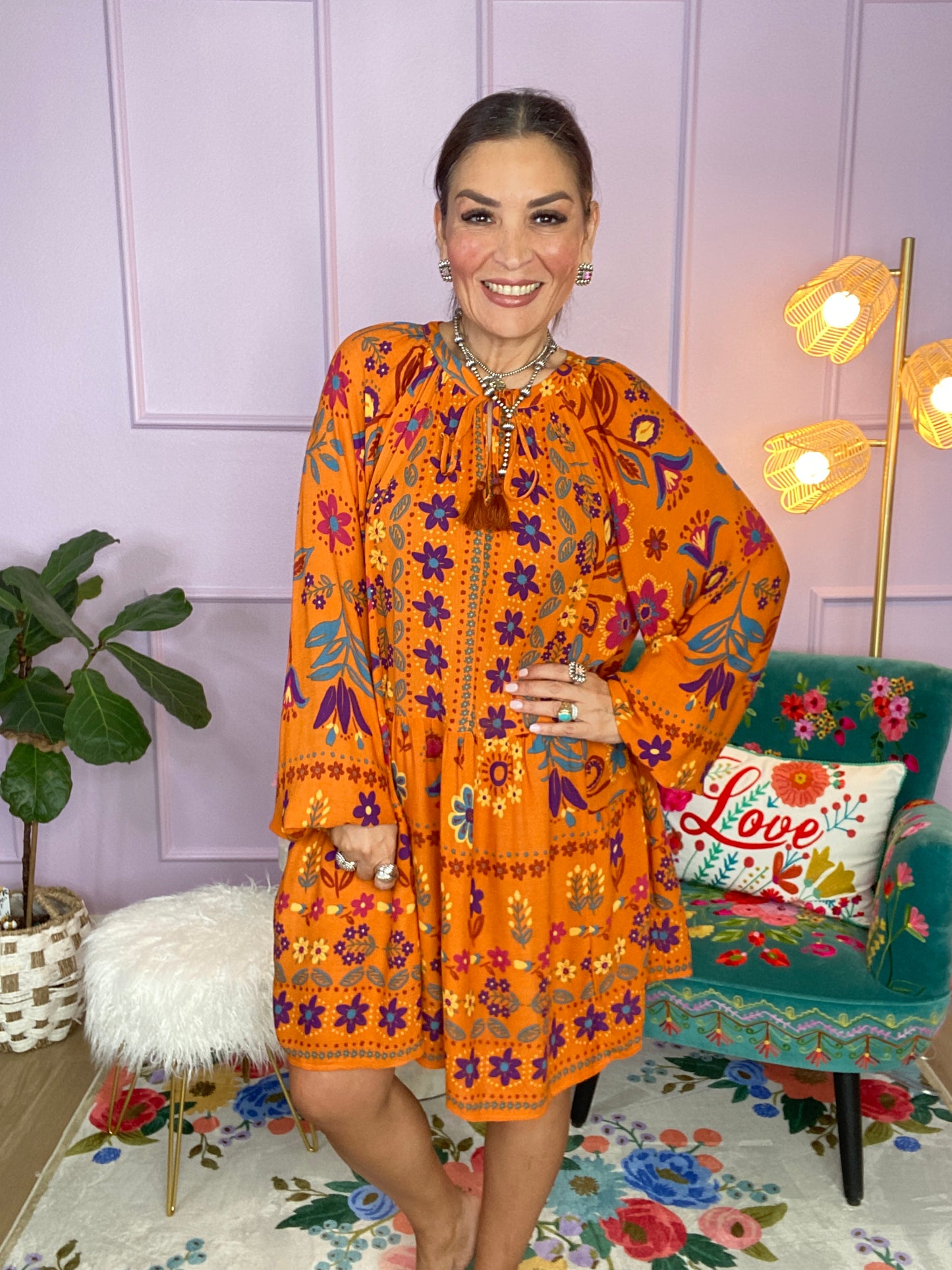 PRINTED RAYON GAUZE MINI DRESS