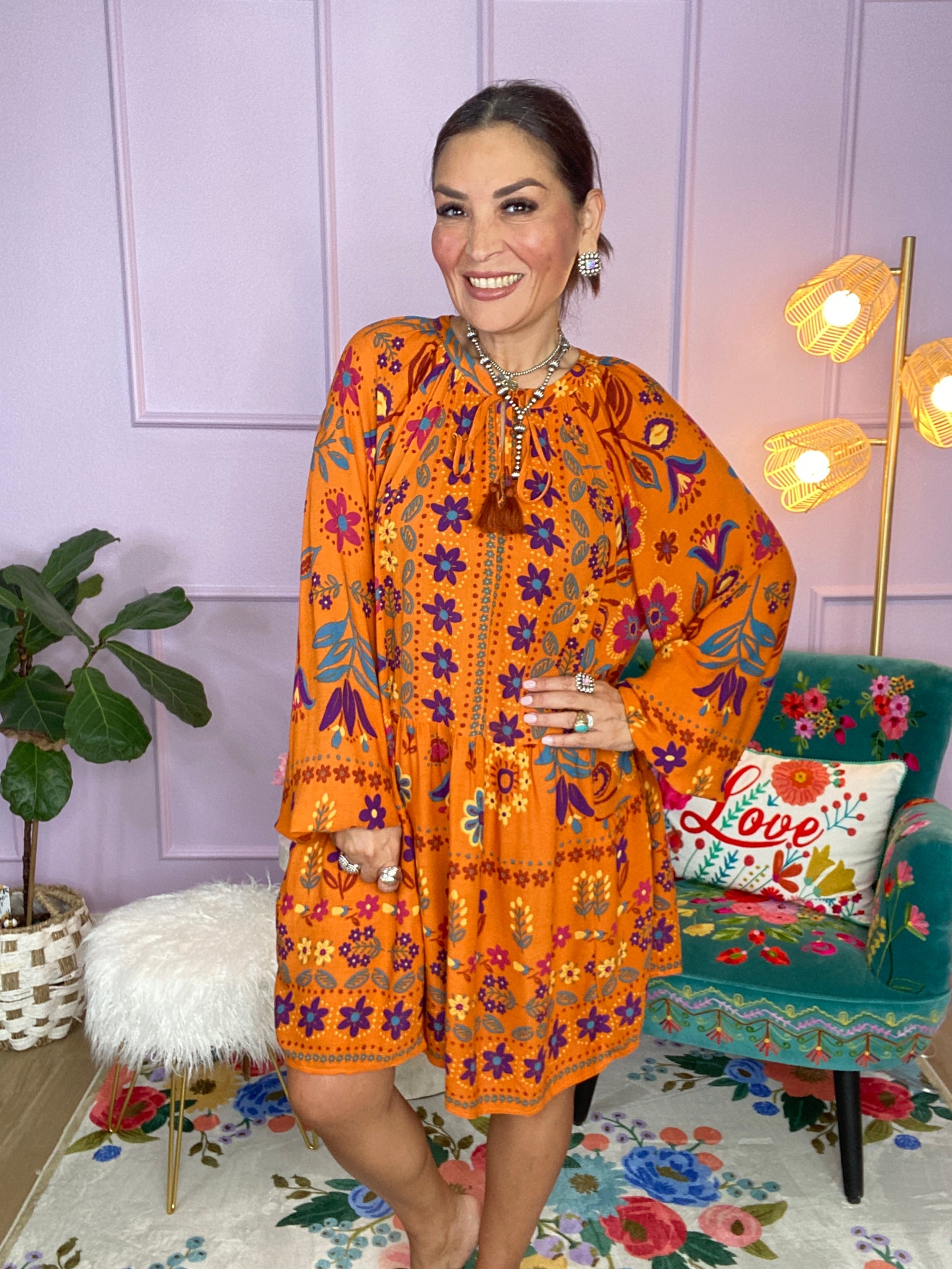 PRINTED RAYON GAUZE MINI DRESS