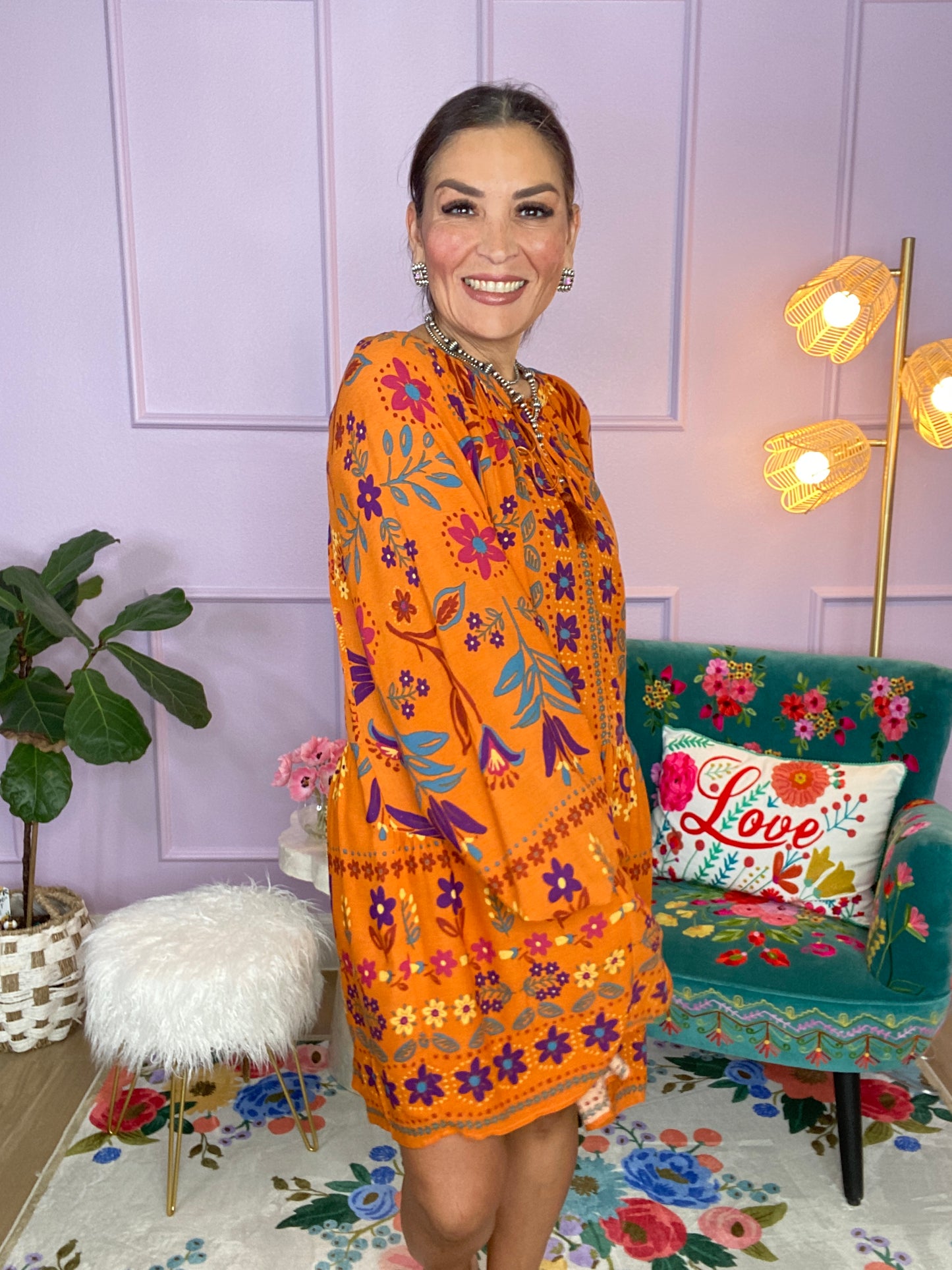 PRINTED RAYON GAUZE MINI DRESS