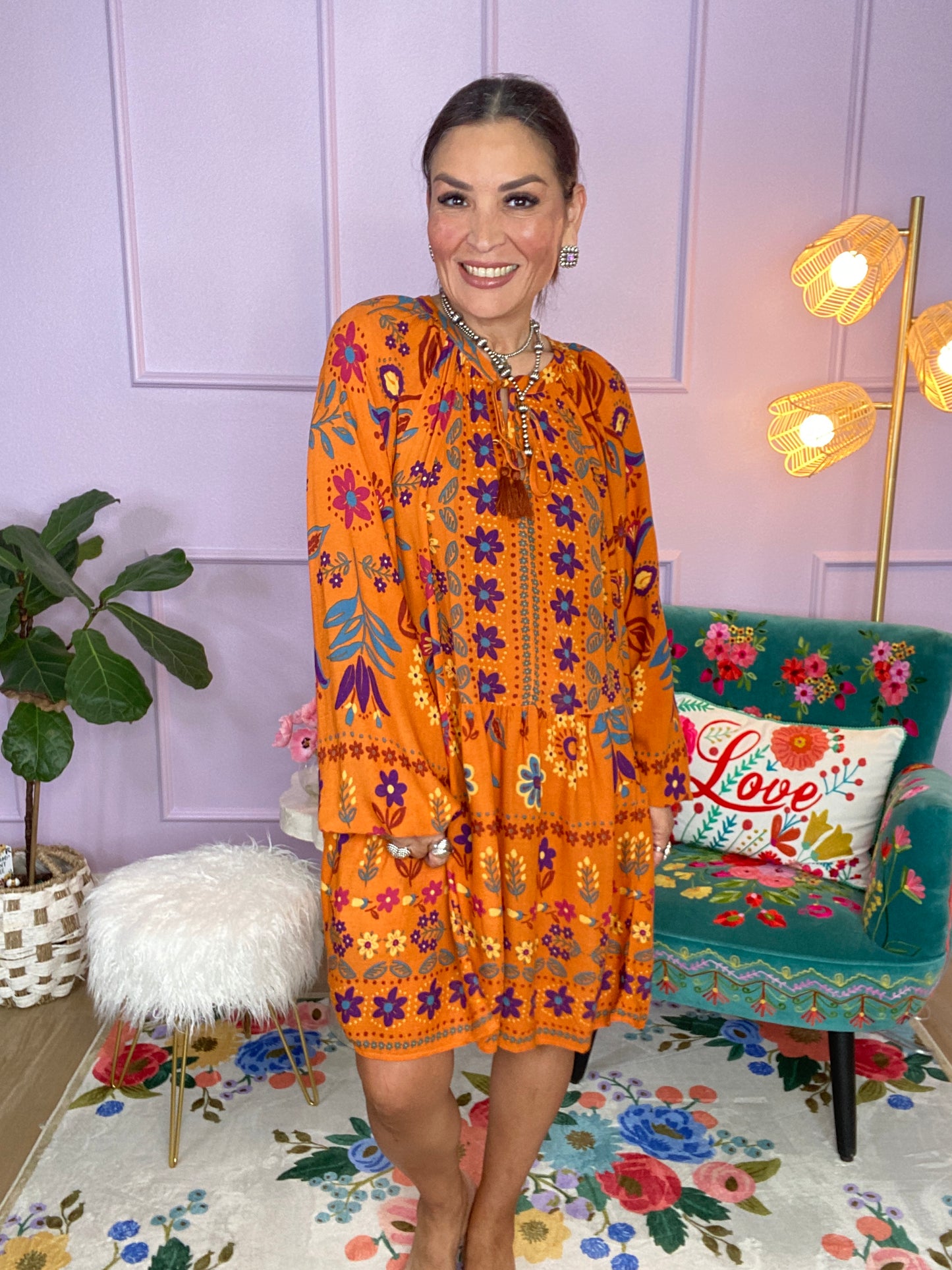PRINTED RAYON GAUZE MINI DRESS