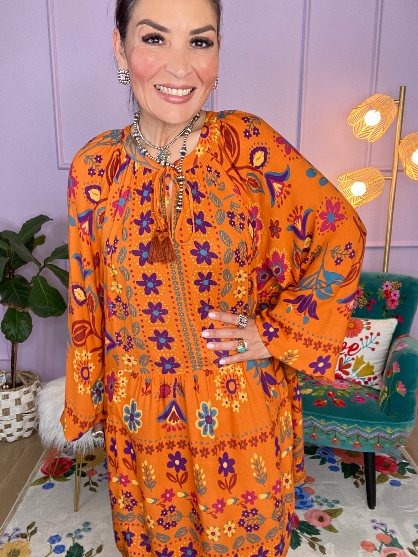 PRINTED RAYON GAUZE MINI DRESS