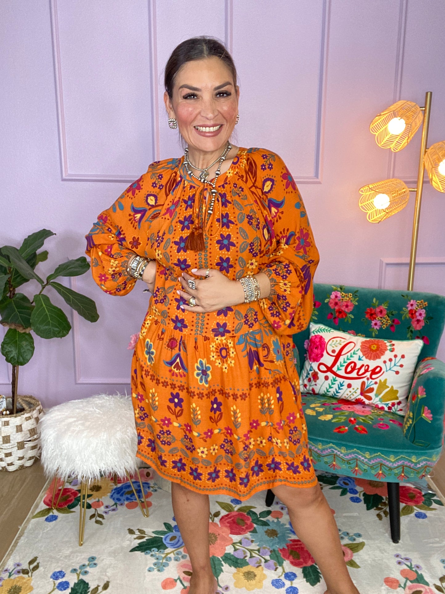PRINTED RAYON GAUZE MINI DRESS