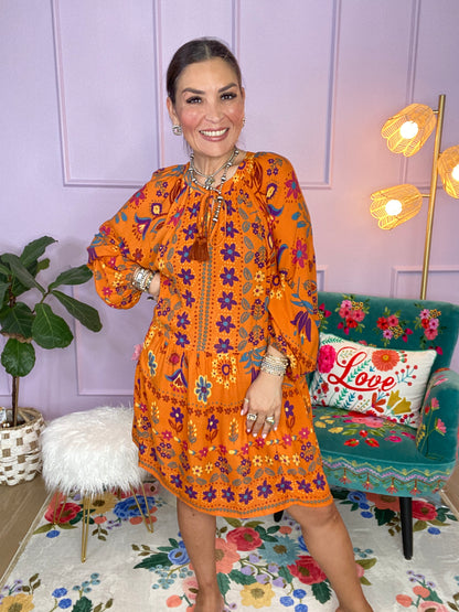 PRINTED RAYON GAUZE MINI DRESS