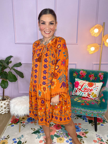 PRINTED RAYON GAUZE MINI DRESS