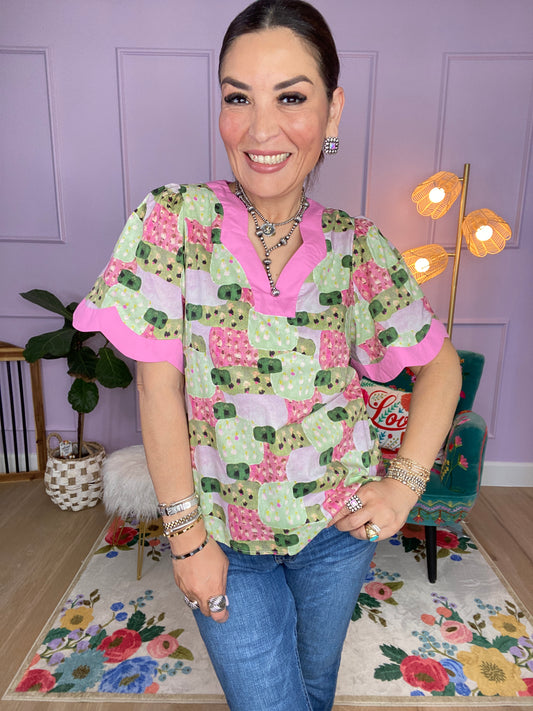 Abstract print short sleeve top