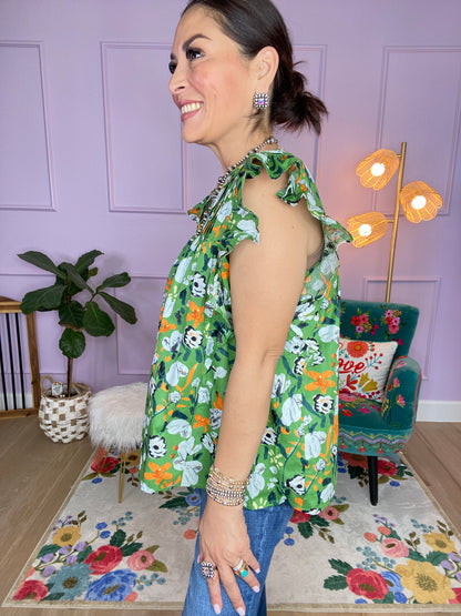 Floral print v-neck short sleeve top