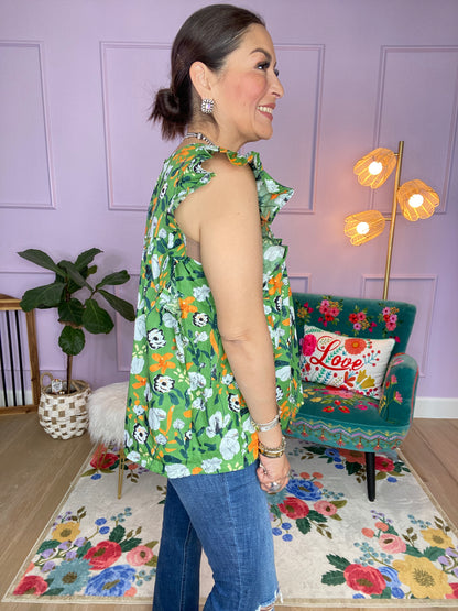 Floral print v-neck short sleeve top