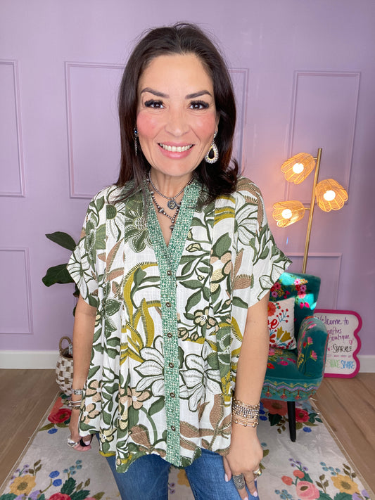 Savannah Breeze Mixed Print Blouse