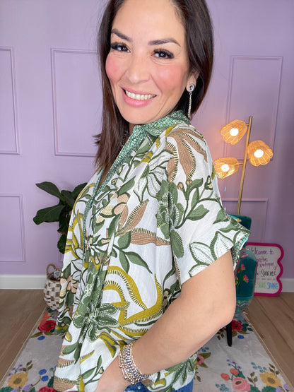 Savannah Breeze Mixed Print Blouse