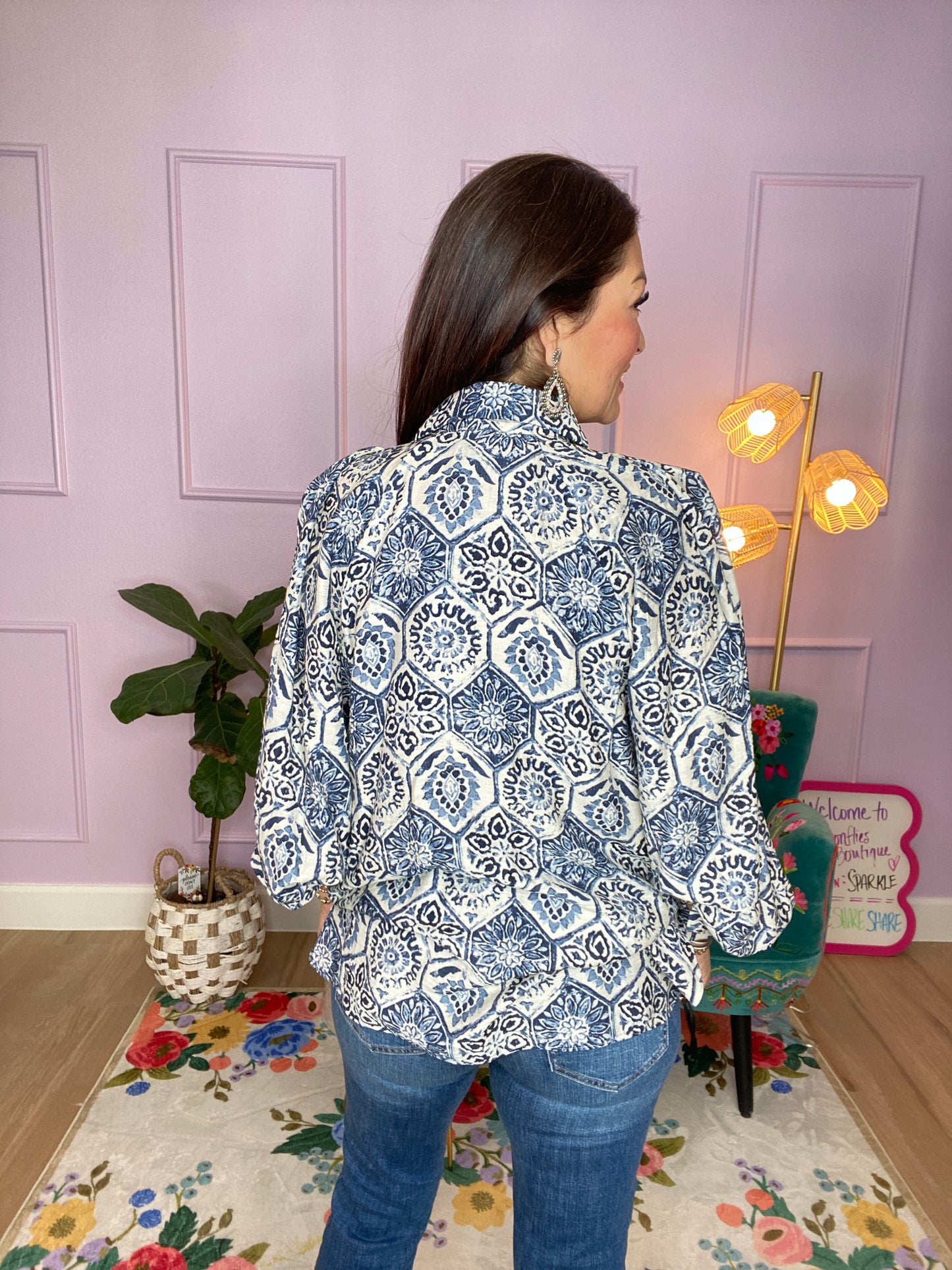 Indigo Mosaic Oversized Shirt