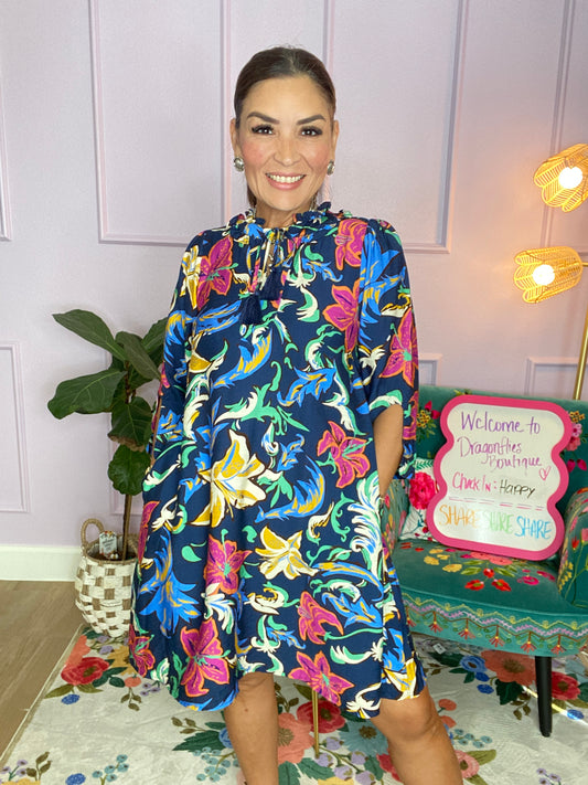 Midnight Bloom Tassel Dress