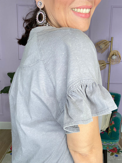 GREY HALF BUTTON T-SHIRT