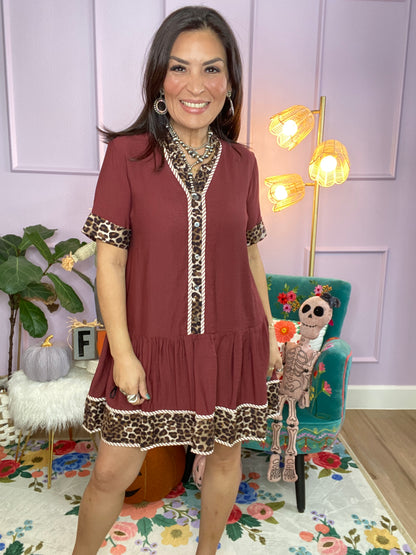 ✨ Solid Short Sleeve Mini Dress ✨ - WINE