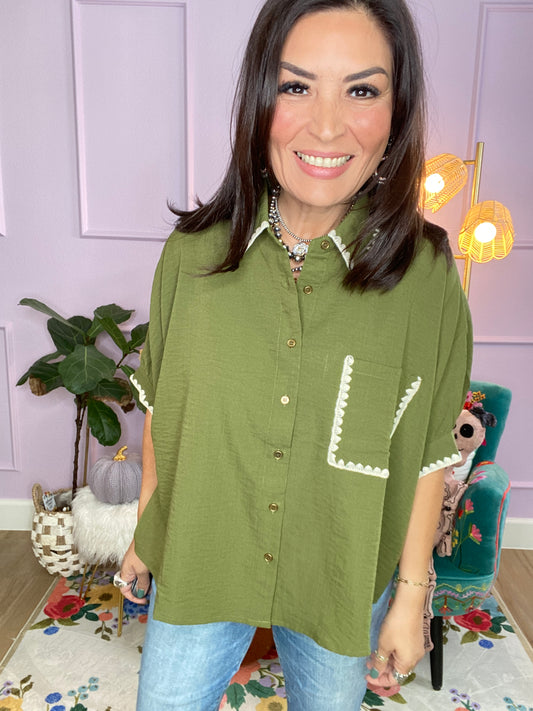 Effortless Olive Button-Down