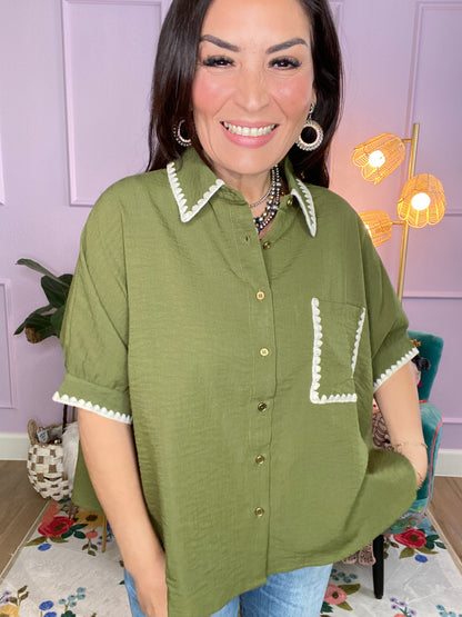 Effortless Olive Button-Down