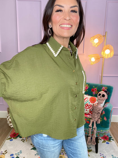 Effortless Olive Button-Down