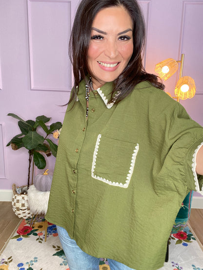 Effortless Olive Button-Down