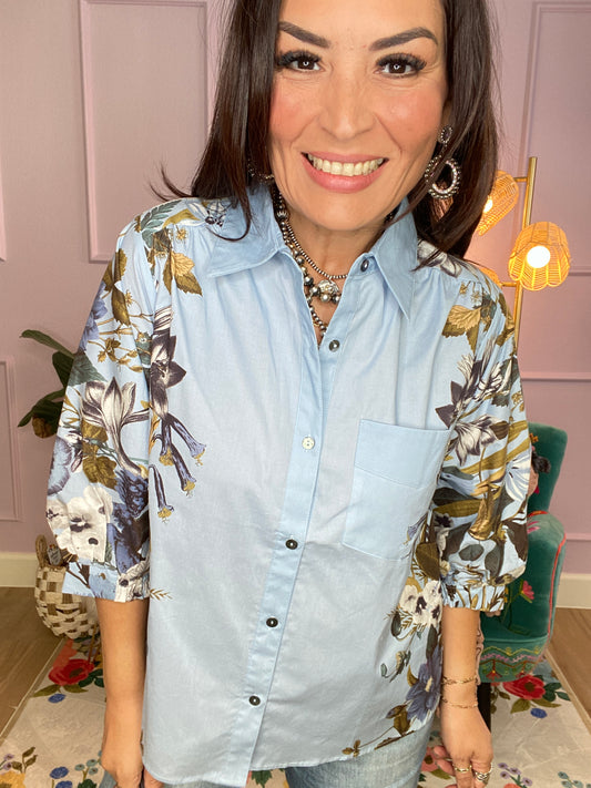 Floral Print Cuff Band Shirt