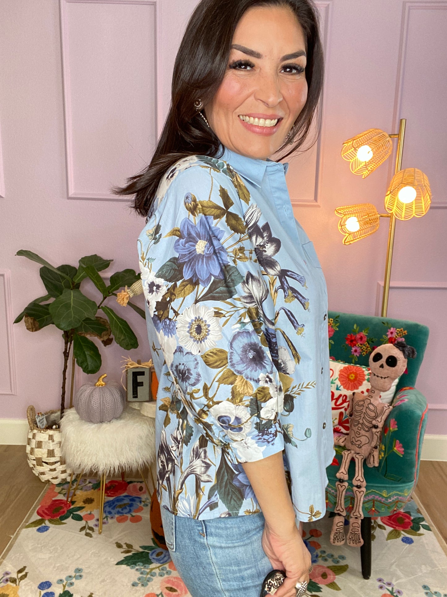 Floral Print Cuff Band Shirt