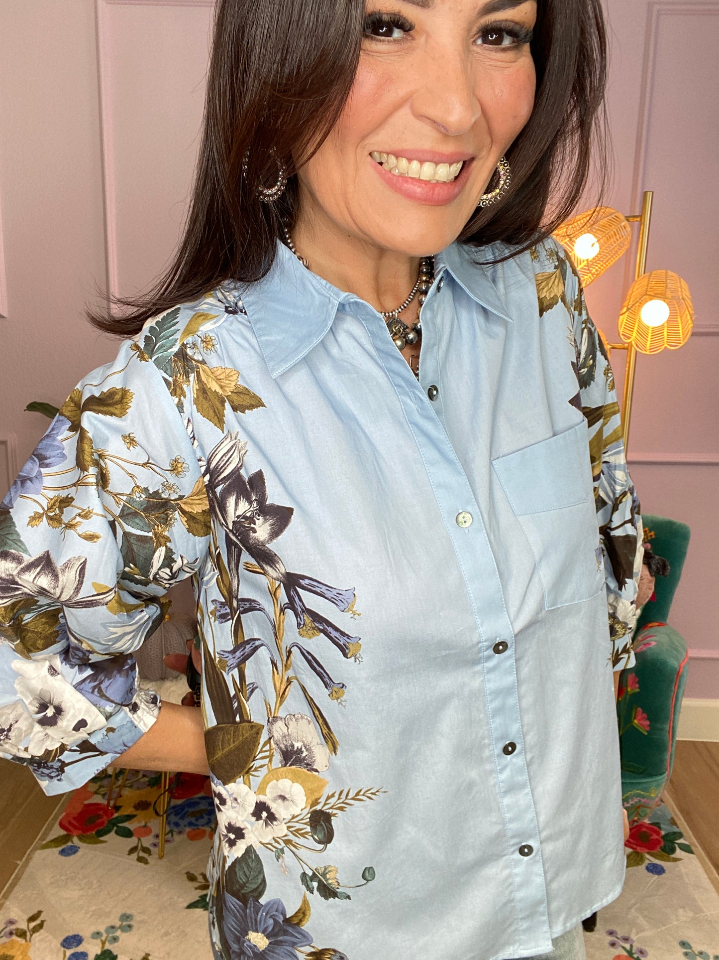 Floral Print Cuff Band Shirt