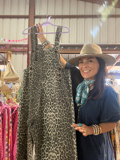 WASHED ANIMAL PRINT TWILL OVERALLS