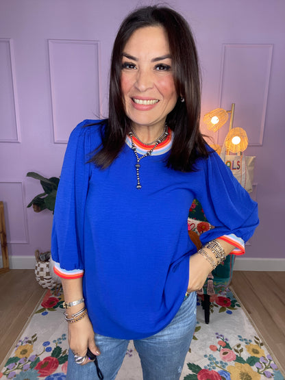 Solid U-Neck Peasant Sleeve Top