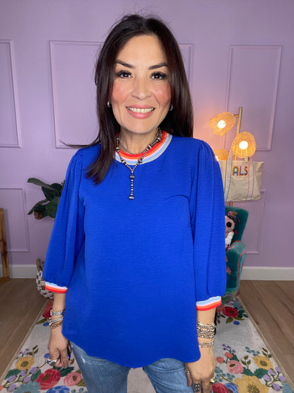 Solid U-Neck Peasant Sleeve Top