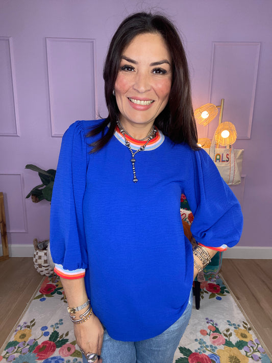 Solid U-Neck Peasant Sleeve Top