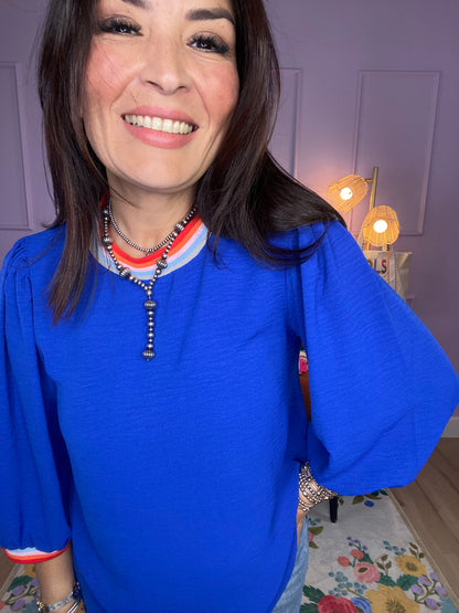 Solid U-Neck Peasant Sleeve Top