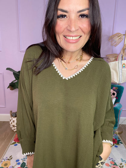 Relaxed Elegance Batwing Top - Olive