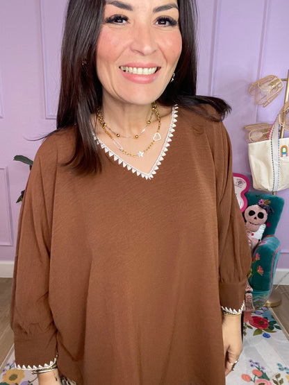 Relaxed Elegance Batwing Top - BROWN