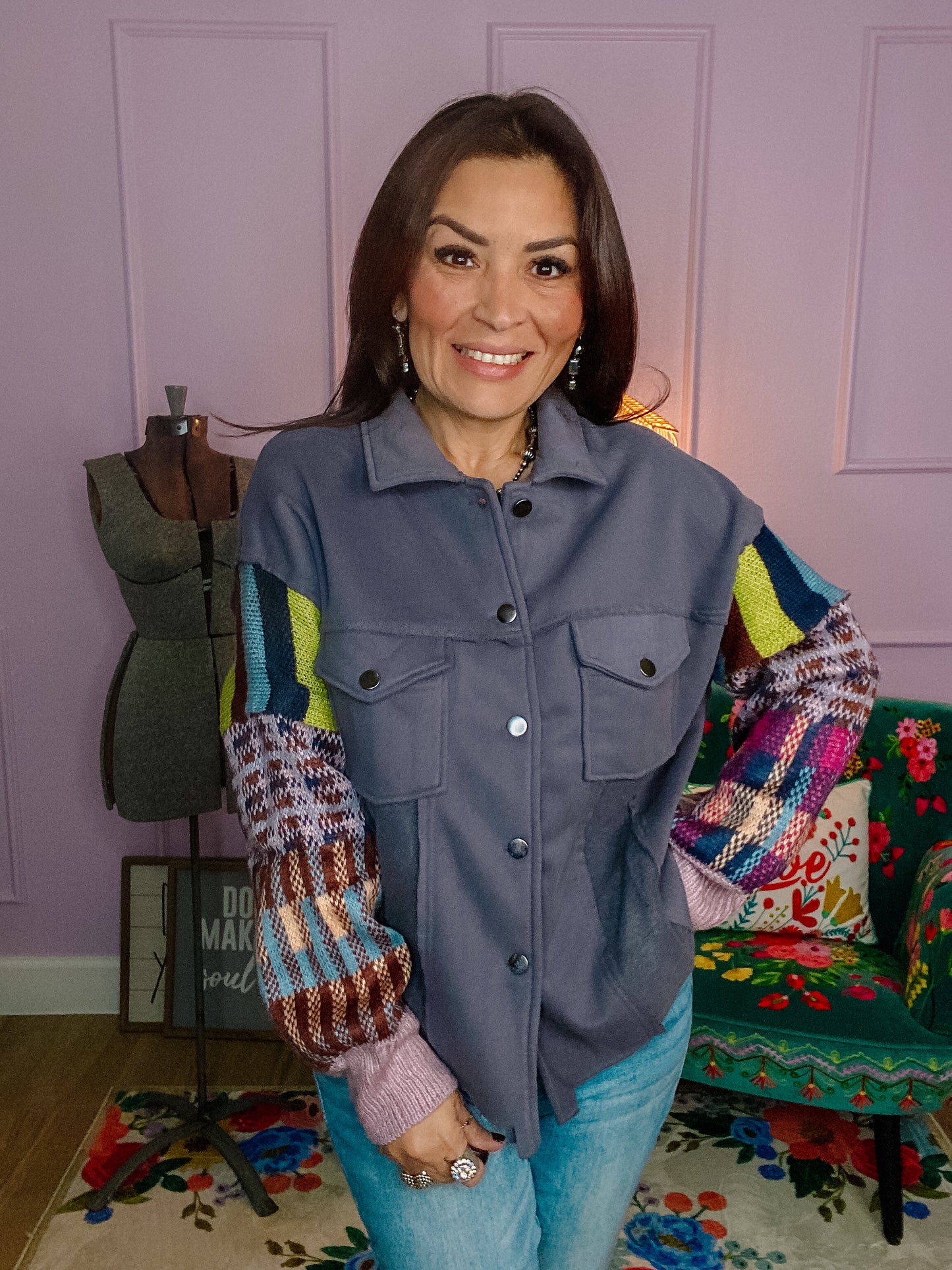 Fleece & Knit Mix Button Down Jacket