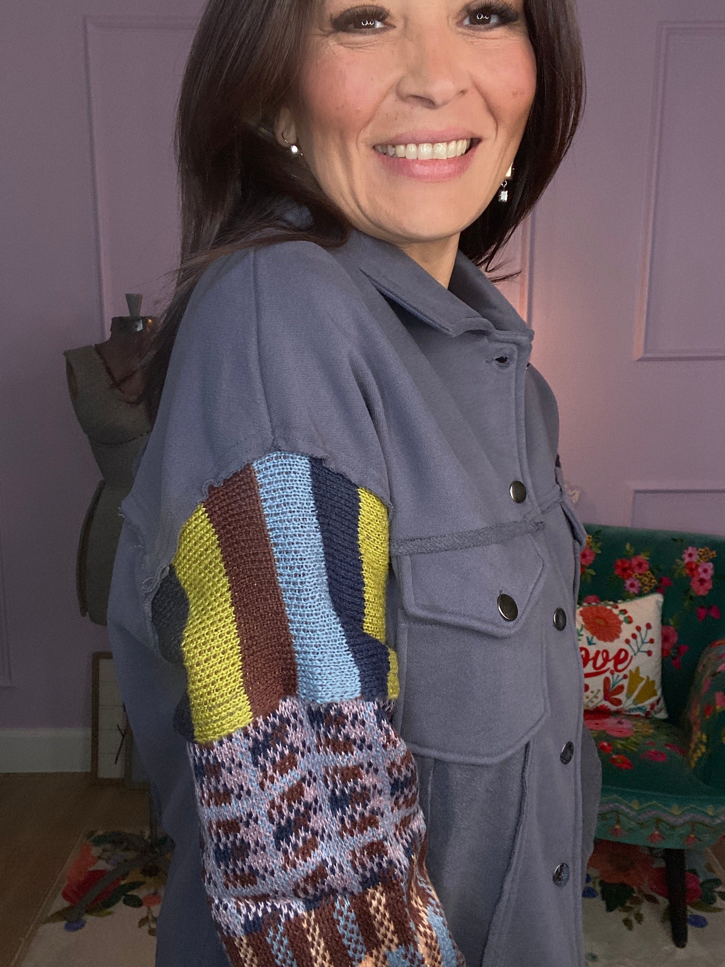 Fleece & Knit Mix Button Down Jacket