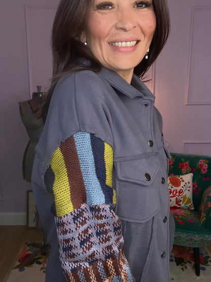 Fleece & Knit Mix Button Down Jacket