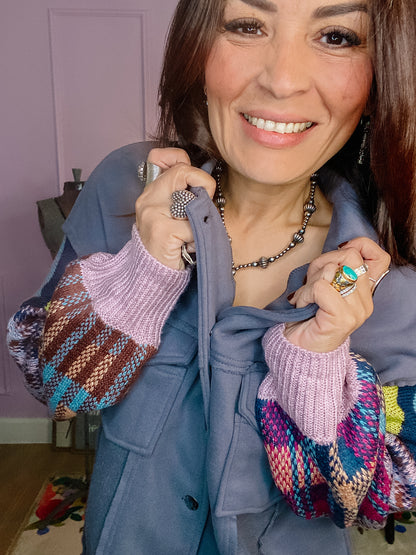 Fleece & Knit Mix Button Down Jacket