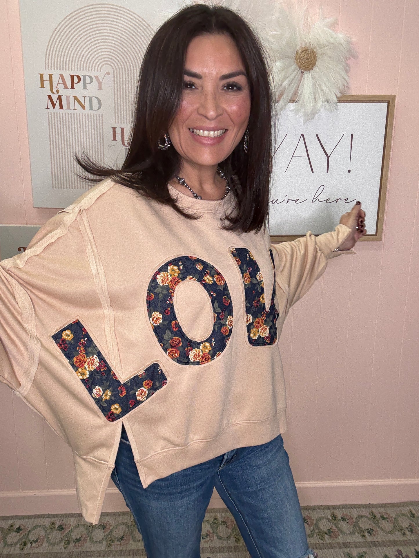 Floral Love Letter Patches French Terry Sweatshirt